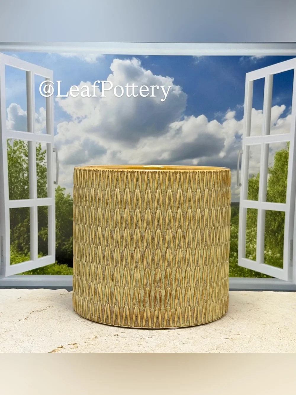 Beige Textured Ceramic Planter with Drainage Hole | 5.5 Inch Decorative Indoor